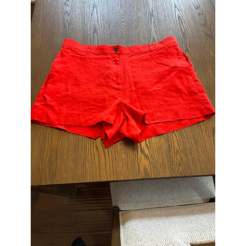 J.Crew Shorts Red 100% Linen High Rise Elastic Back Solid Beachy Tropical